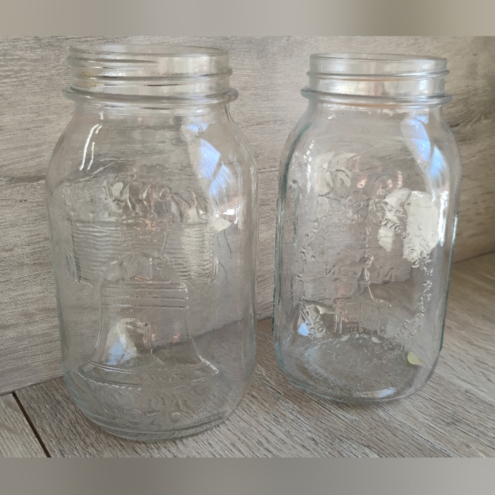 Vintage Mason Quarts Clear Glass Jars Bicentennial Celebration 1976 Liberty Bell